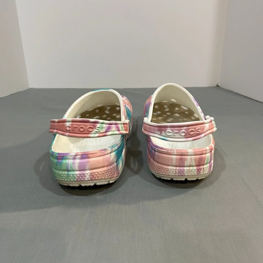 Crocs Classic Clogs Mens 11 Multi Color Tie Dye Graphic Slip On Shoes